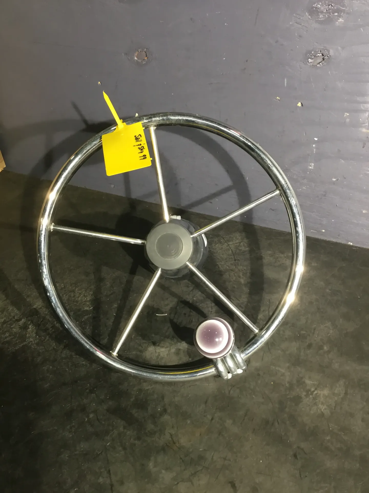 5-Spoke Stainless Steel Boat Steering Wheel w/ Center Cap & Turning Knob – Used