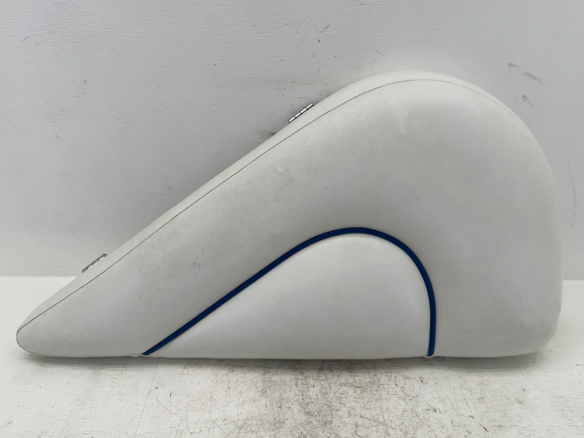 OEM 2005 Crownline Boat Seat Cushion – White & Blue Marine Vinyl | Hinged | Approx. 28" x 15"