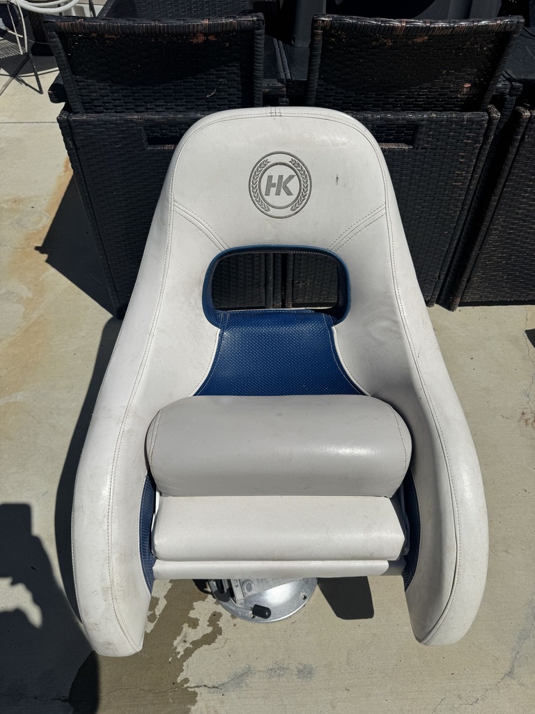 2002 OEM Marine Boat Captain's Chair White & Blue Flip-Up Bolster Pedestal Seat